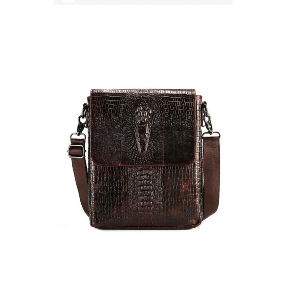 100% Genuine Leather Unisex Shoulder Bag Crocodile Pattern Bag 11